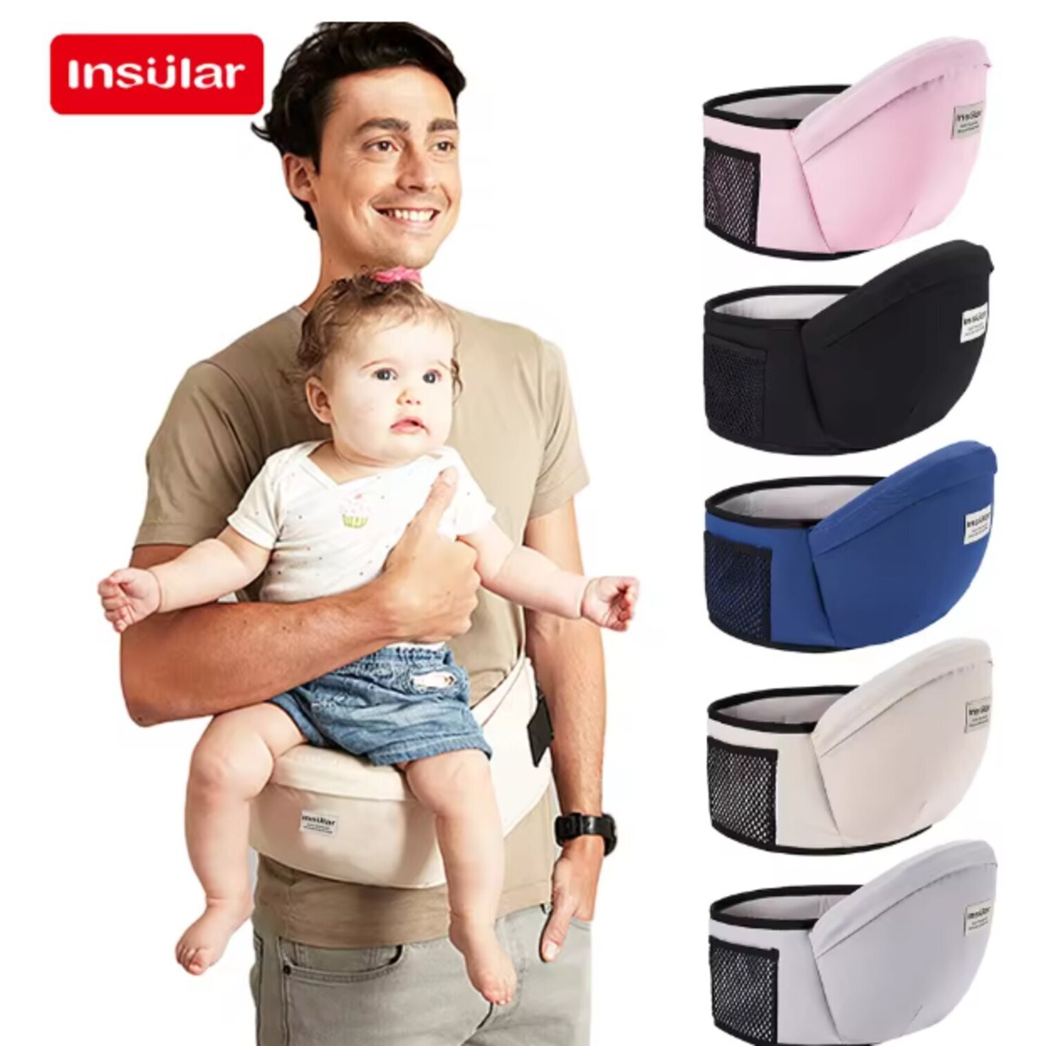 PORTABEBE COLOR GRIS ASIENTO DE CADERA PARA BEBES - 1
