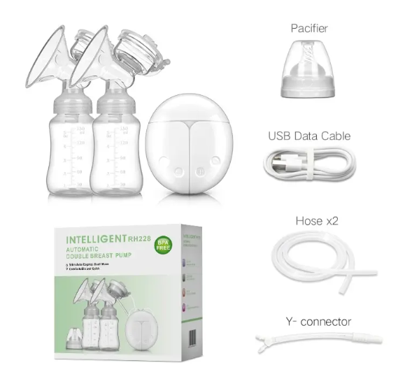 EXTRACTOR DOBLE DE LECHE MATERNA BEBE CON BIBERONES - 1