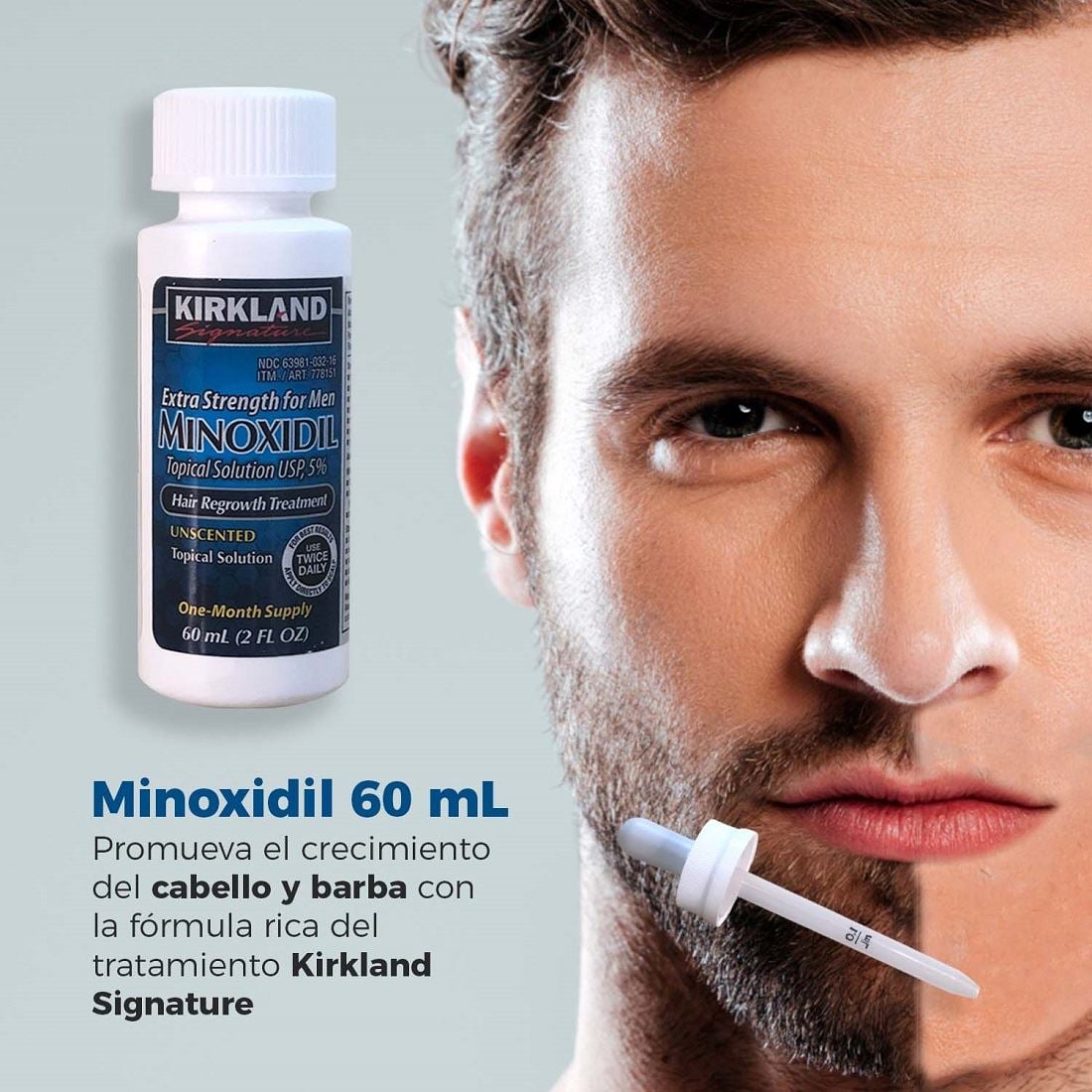 MINOXIDIL LIQUIDO KIRKLAND 60 ML CON GOTERO PARA BARBA CABELLO Y CEJAS - 2