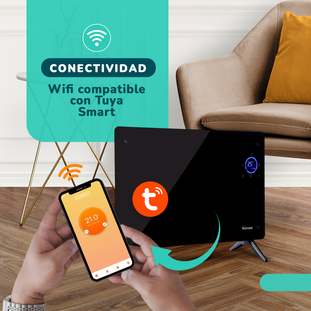 ESTUFA ELÉCTRICA SMART PANEL VIDRIO KENDAL WIFI18 M2-1500W PISOMURO - 4