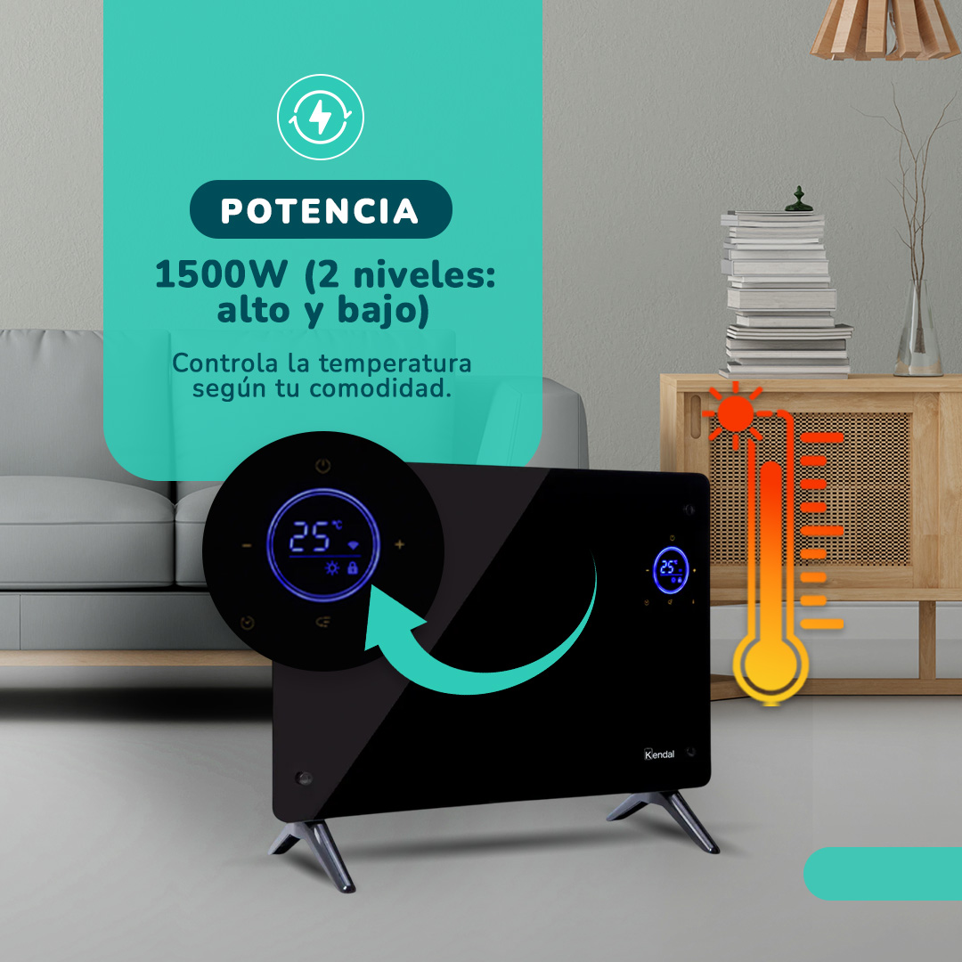 ESTUFA ELÉCTRICA SMART PANEL VIDRIO KENDAL WIFI18 M2-1500W PISOMURO - 7