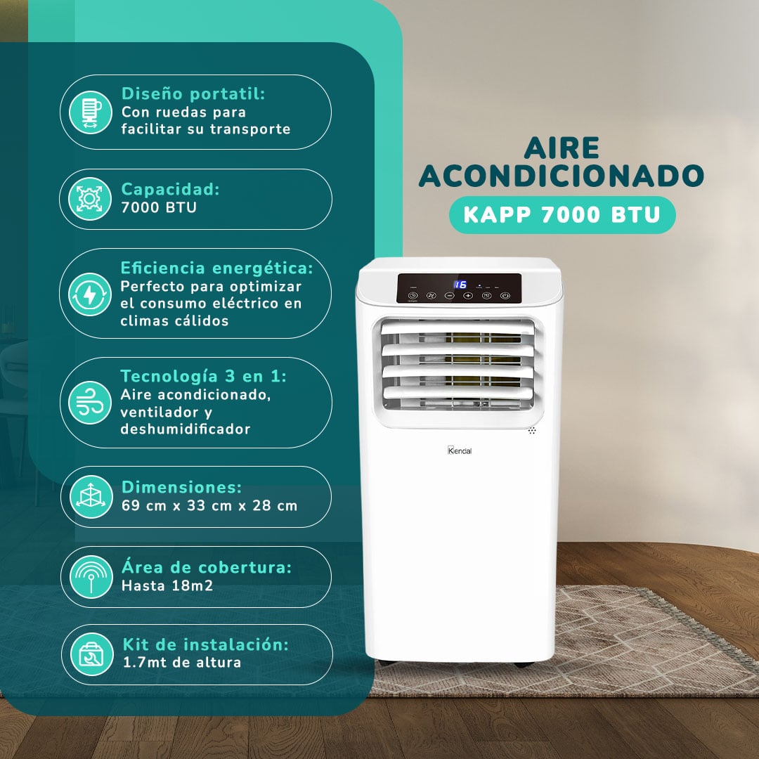 AIRE ACONDICIONADO PORTÁTIL 7000 BTU, FRIO 3 EN 1 CON DESHUMIDIFICADOR - 2
