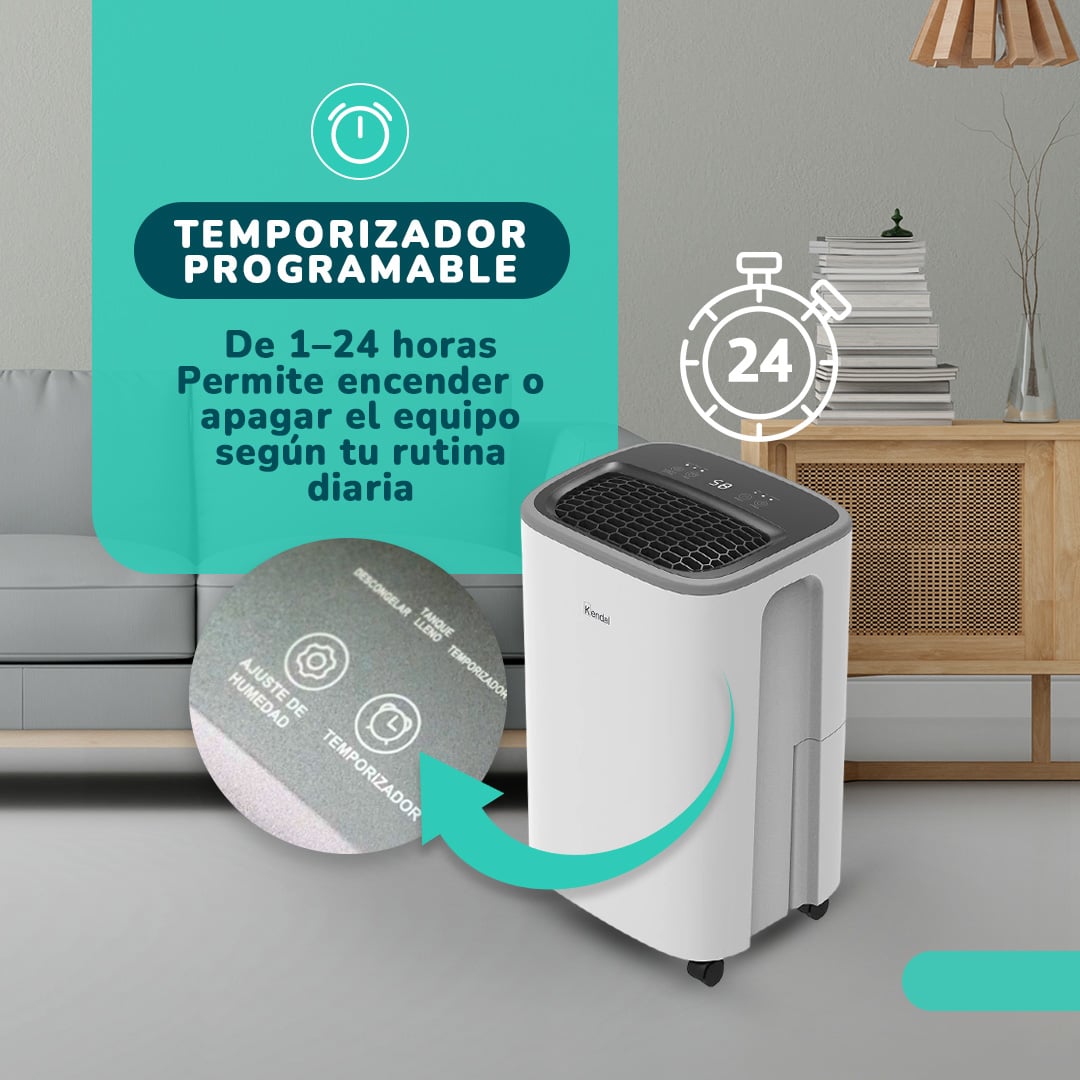 DESHUMEDECEDOR Y PURIFICADOR KENDAL KD-PD12R CON FILTRO MIXTO CAPACIDAD 12 LT COBERTURA 30M2 POTENCIA 190W - 10