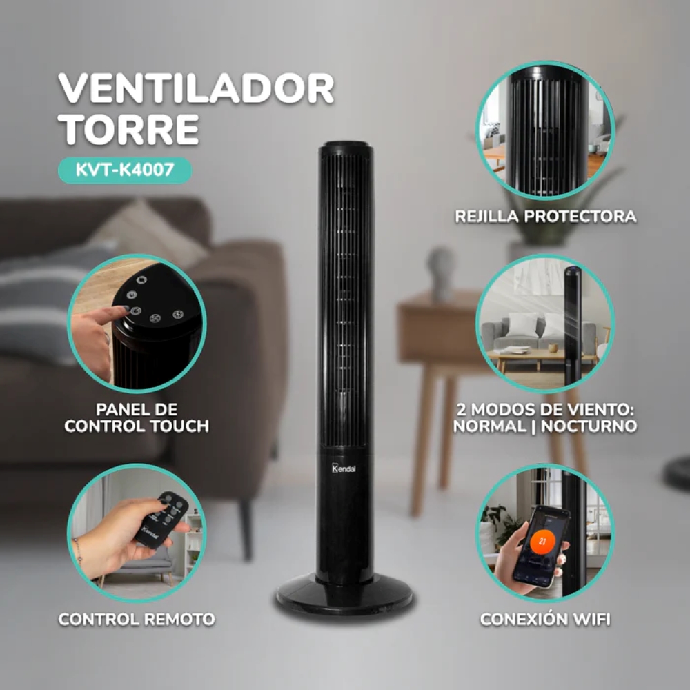 VENTILADOR DE TORRE CON WIFI 3 VELOCIDADES SILENCIOSO KVT-K4007KW - 2