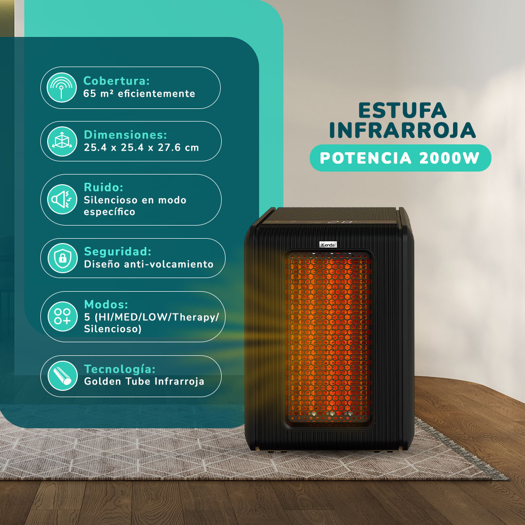 ESTUFA INFRAROJA GOLDEN TUBE KENDAL NEGRA 65M2- 2000W NEGRO - 2
