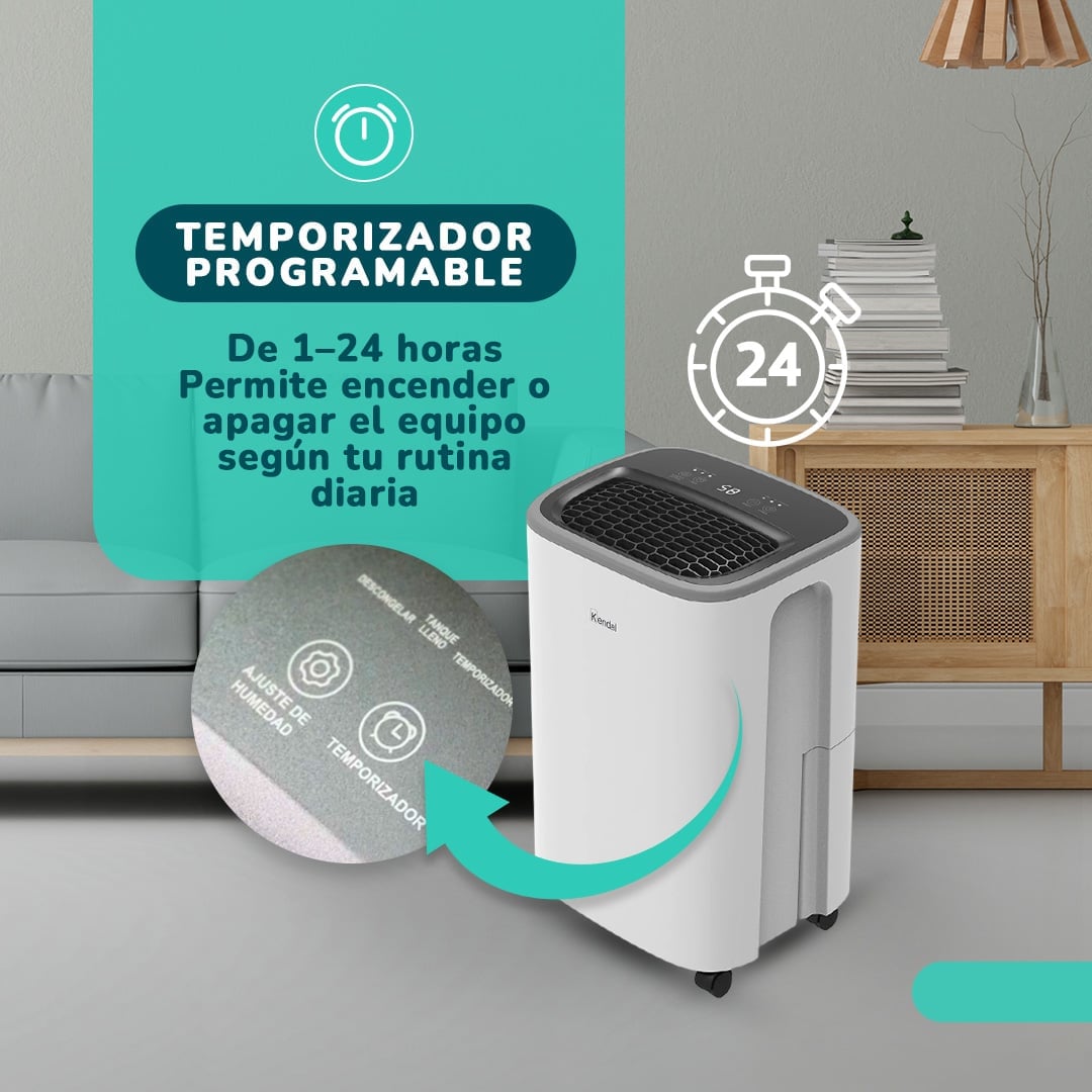 DESHUMEDECEDOR Y PURIFICADOR KENDAL KD-PD12R CON FILTRO MIXTO CAPACIDAD 12 LT COBERTURA 30M2 POTENCIA 190W - 10