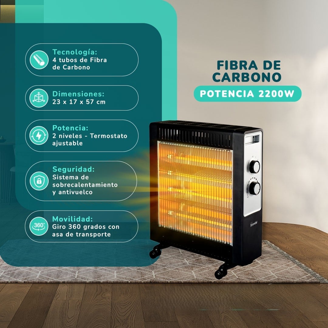 ESTUFA ELECTRICA FIBRA CARBONO KENDAL KNSB-220 NEGRA - 2