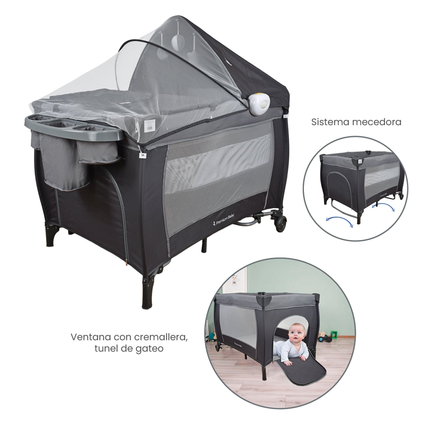 CUNA CORRAL MECEDORA PREMIUM BABY NAPOLES GRIS - 4