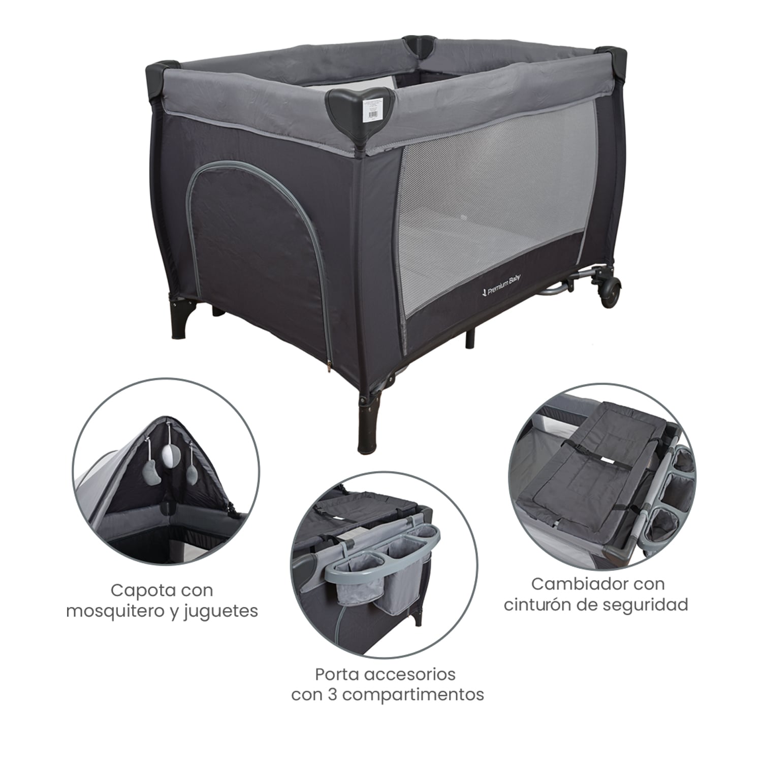 CUNA CORRAL MECEDORA PREMIUM BABY NAPOLES GRIS - 5