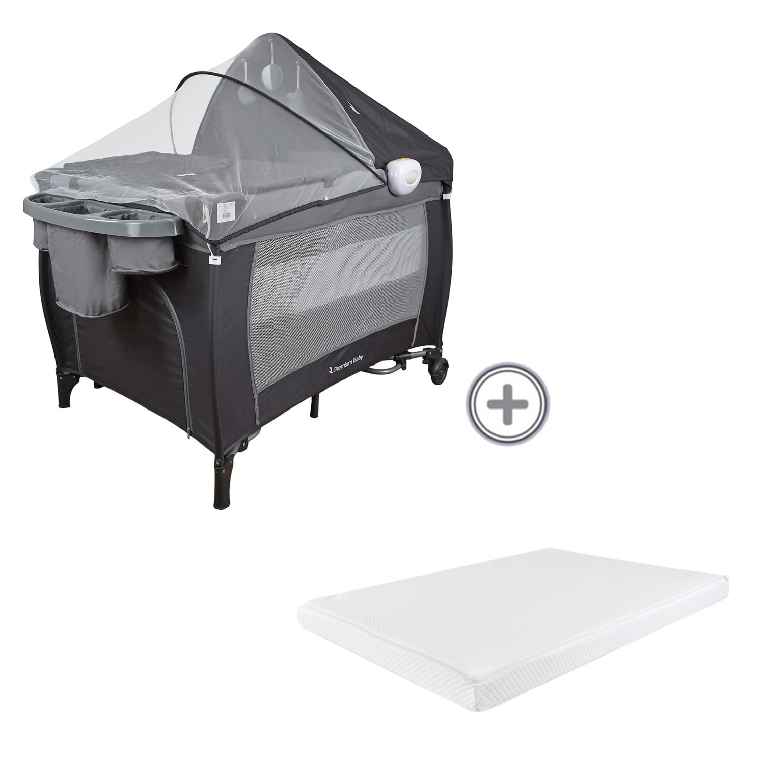 CUNA CORRAL MECEDORA BEBÉ NAPOLES GRIS + COLCHÓN ORTOPEDICO PREMIUM BABY PB2384 - 1