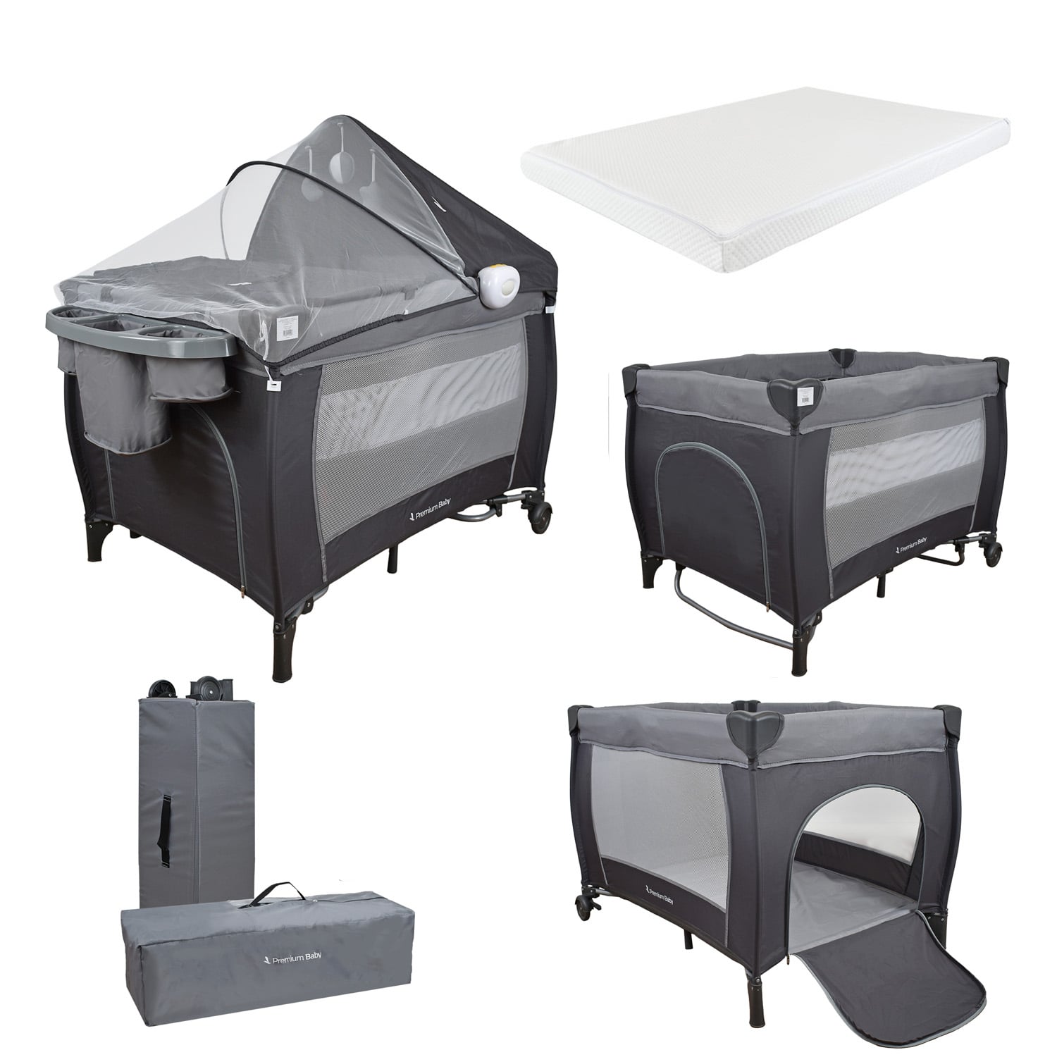 CUNA CORRAL MECEDORA BEBÉ NAPOLES GRIS + COLCHÓN ORTOPEDICO PREMIUM BABY PB2384 - 3