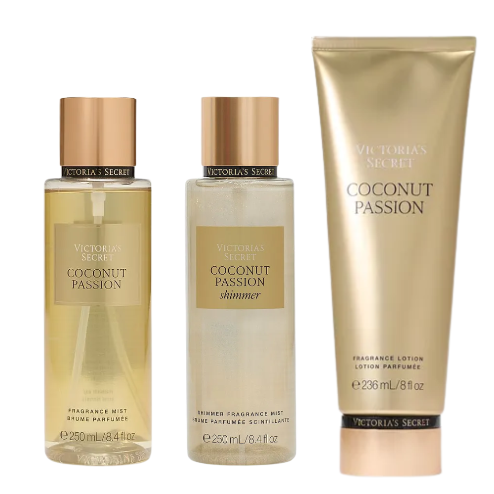 PACK X3 COCONUT PASSION DE VICTORIA’S SECRET – MIST CLÁSICO, SHIMMER Y CREMA - 1