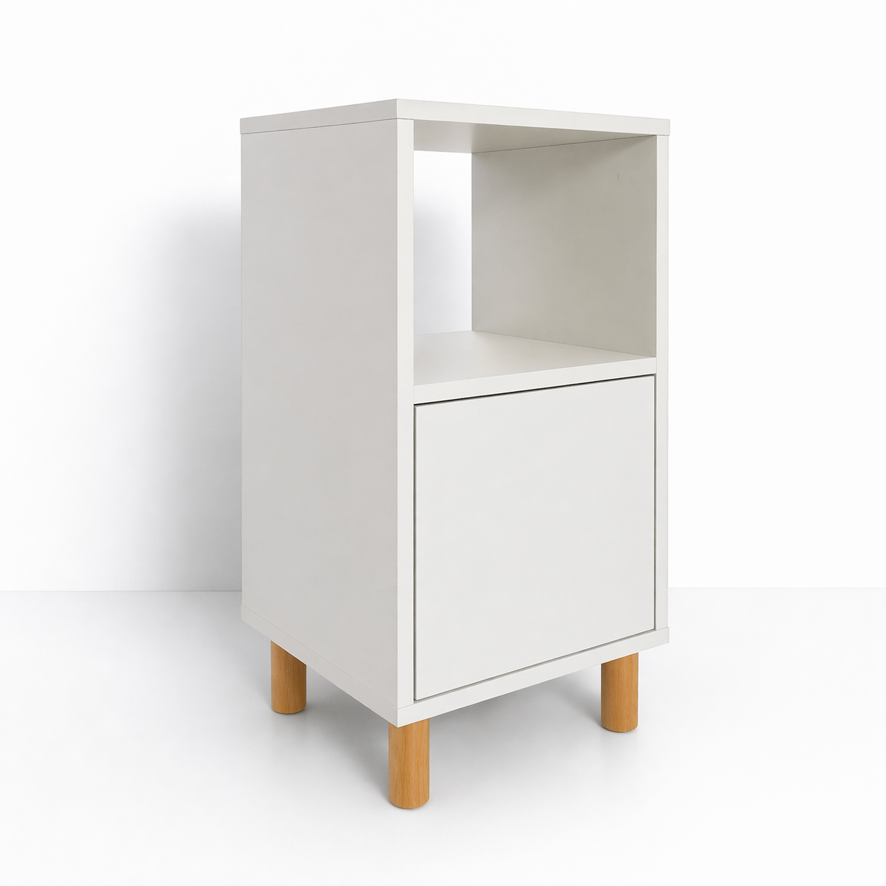 MESA DE NOCHE DE MELAMINE NARA NÓRDICO BLANCO CON PATAS - 3
