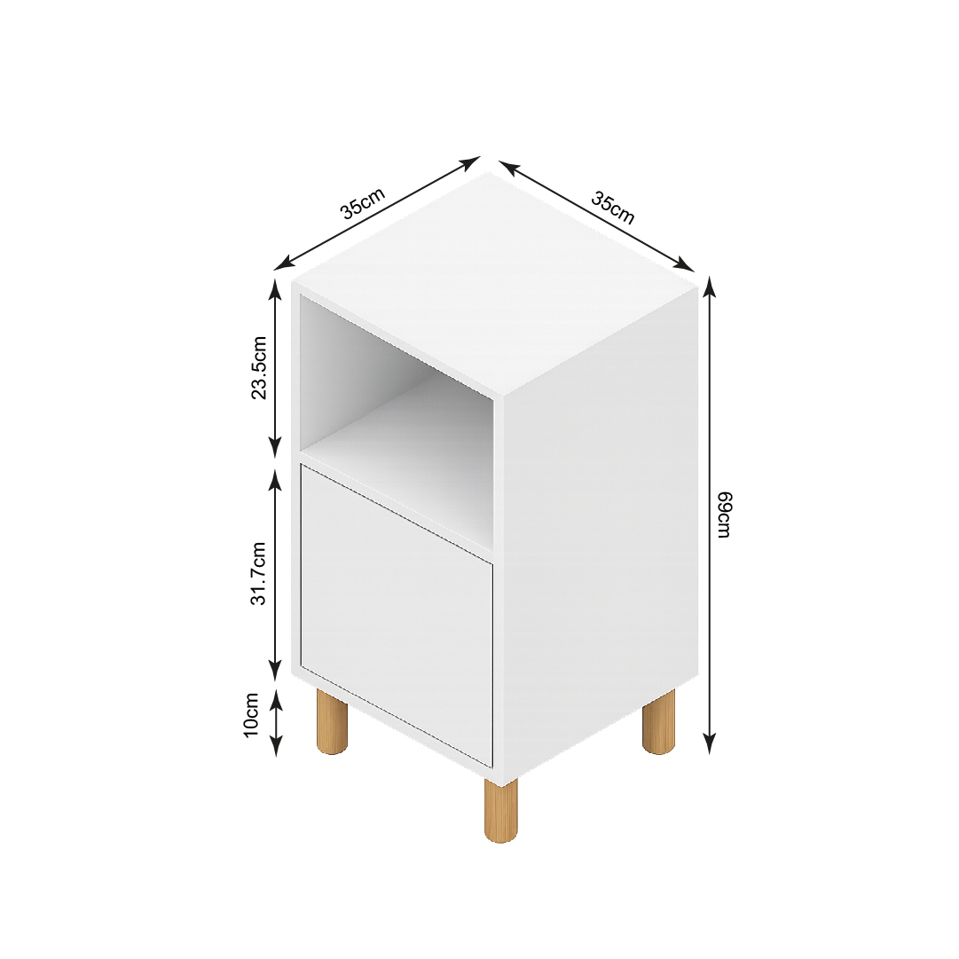 MESA DE NOCHE DE MELAMINE NARA NÓRDICO BLANCO CON PATAS - 5