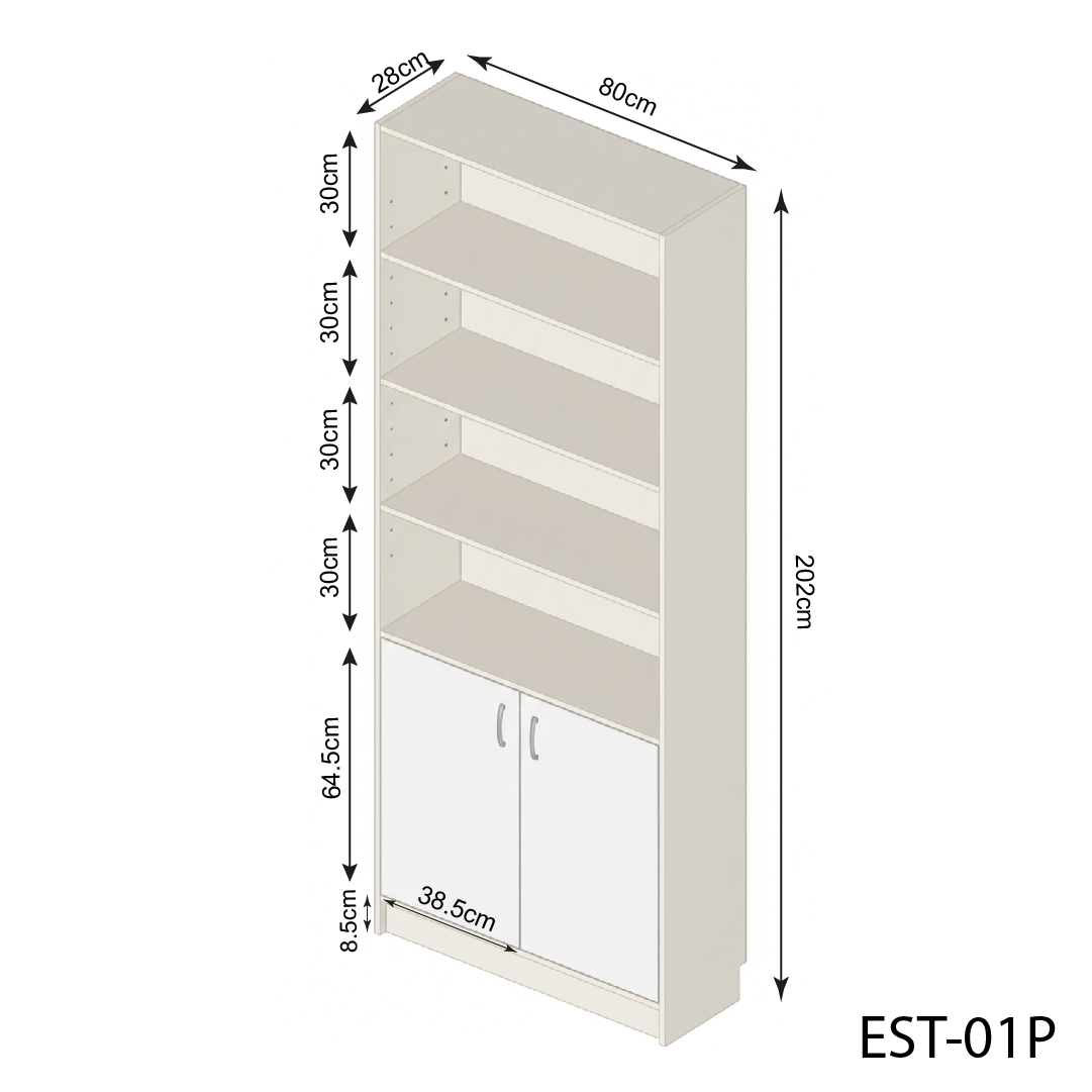 ESTANTE LIBRERO ALTO KIRA CON REPISAS 2 PUERTAS MELAMINA BLANCO - 6