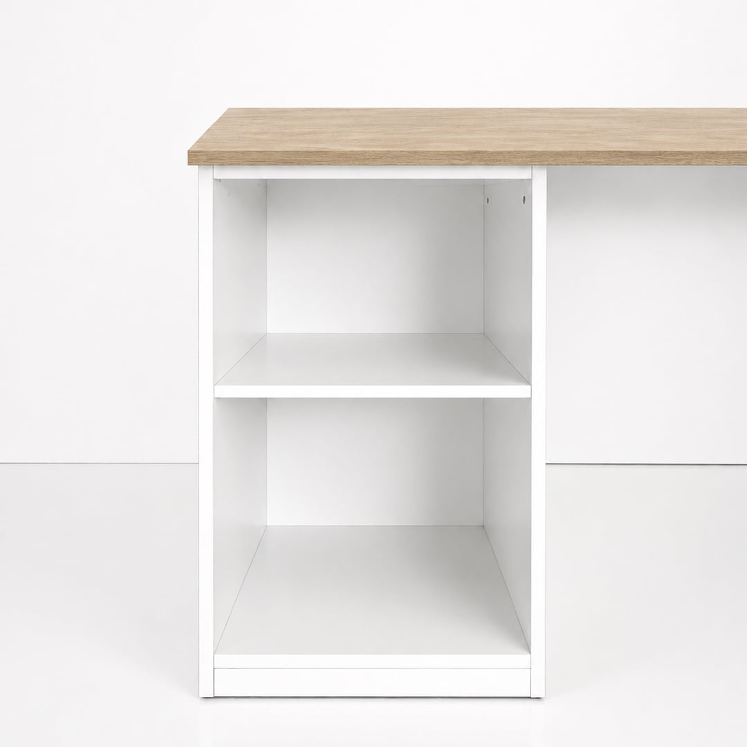 ESCRITORIO DE MELAMINA BLANCO SORA 3 CAJONES Y 2 REPISAS MUEBLEO - 3