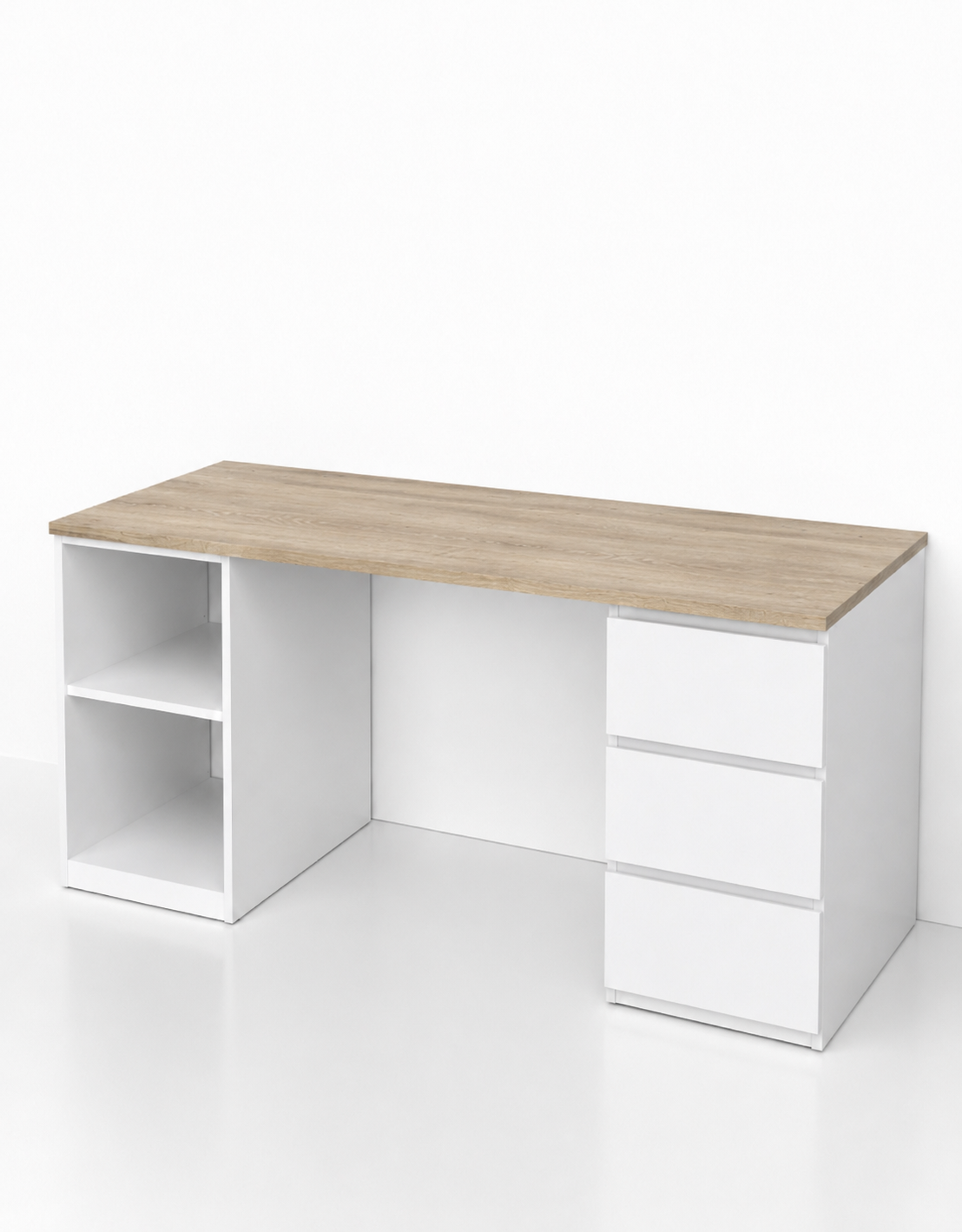 ESCRITORIO DE MELAMINA BLANCO SORA 3 CAJONES Y 2 REPISAS MUEBLEO - 4