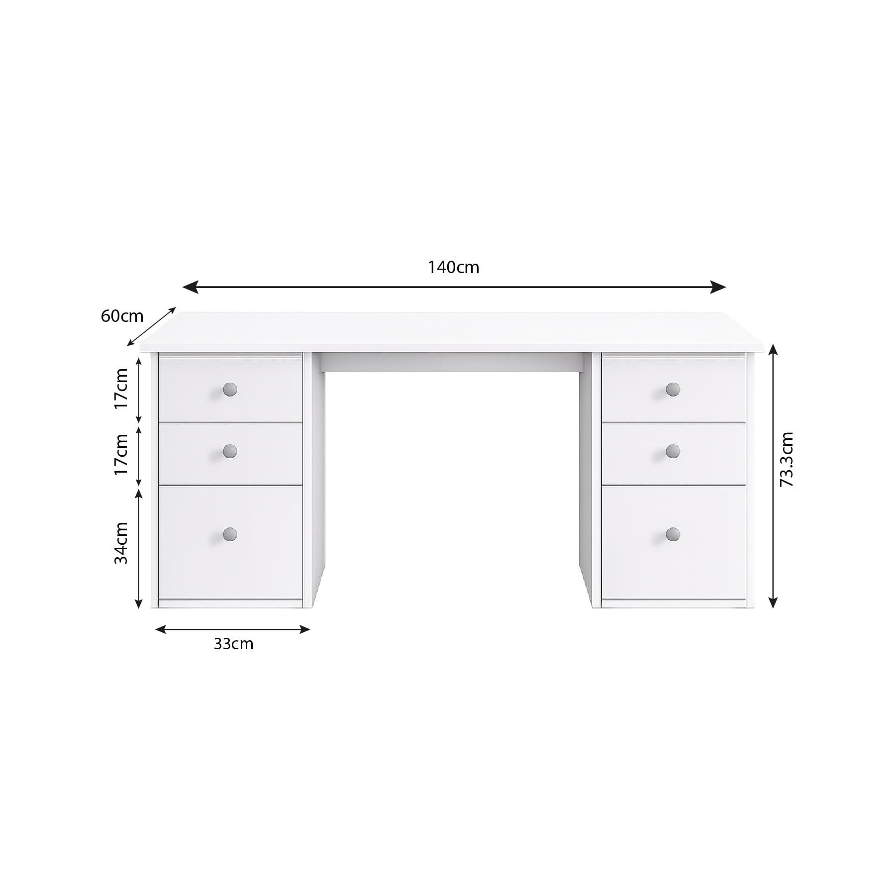 ESCRITORIO DE MELAMINE BLANCO SENA MODERNO CON 6 CAJONES MUEBLEO - 2