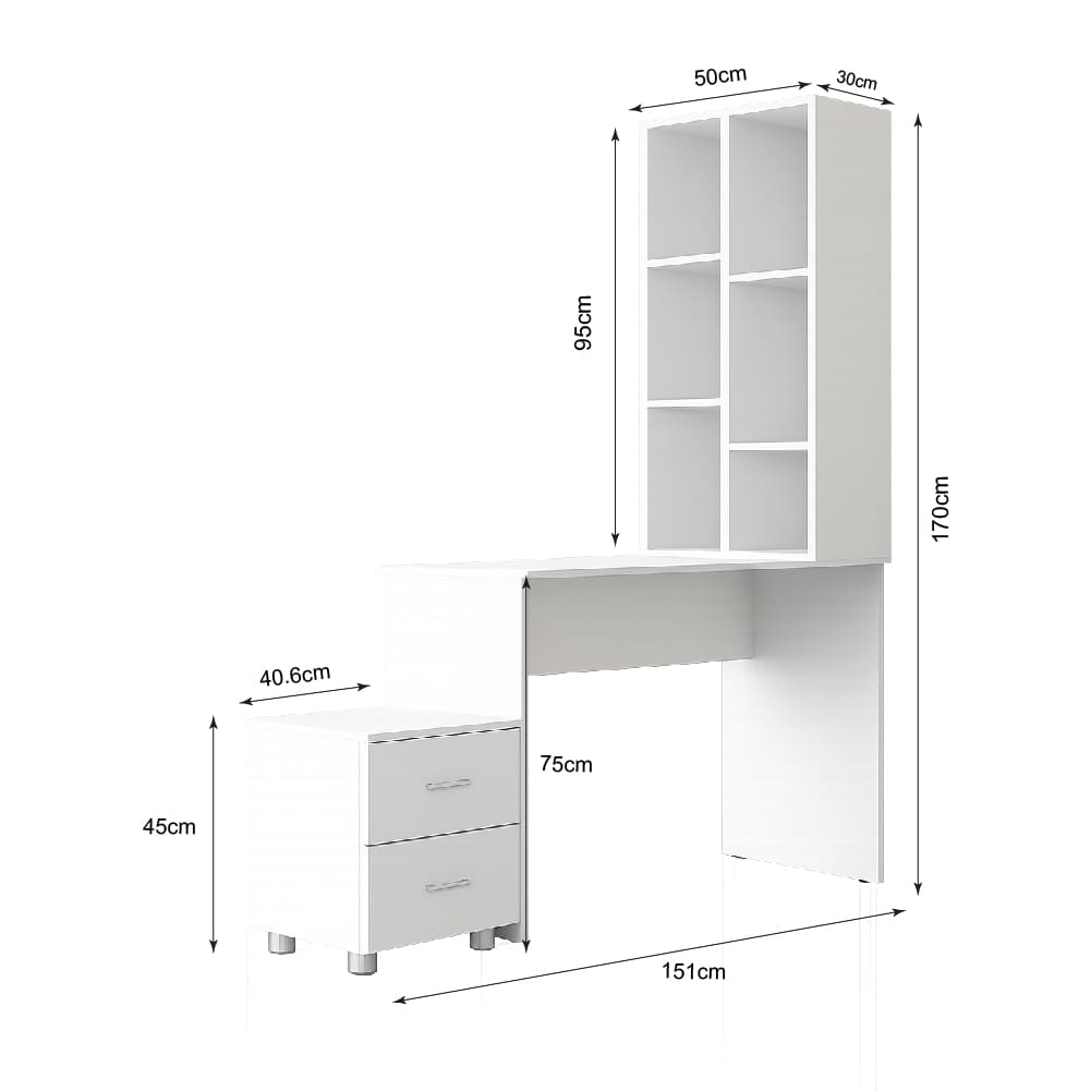 ESCRITORIO MELAMINA MIRA 15MM CON ESTANTE CAJONERA MUEBLE OFICINA MUEBLEO - 2