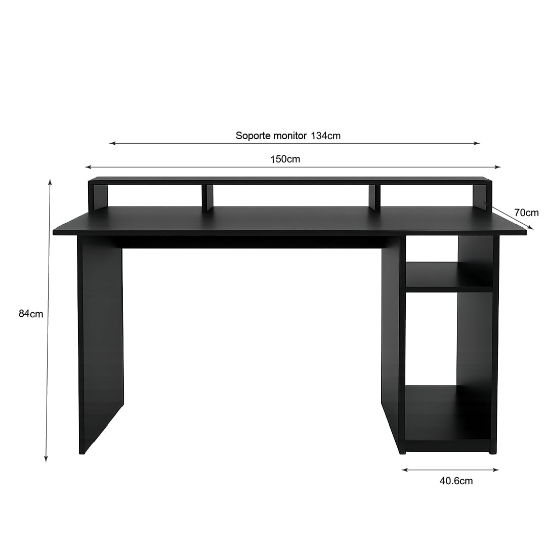 ESCRITORIO GAMER NEBULA MULTIFUNCIONAL MELAMINA NEGRO 2 REPISAS MUEBLEO - 2