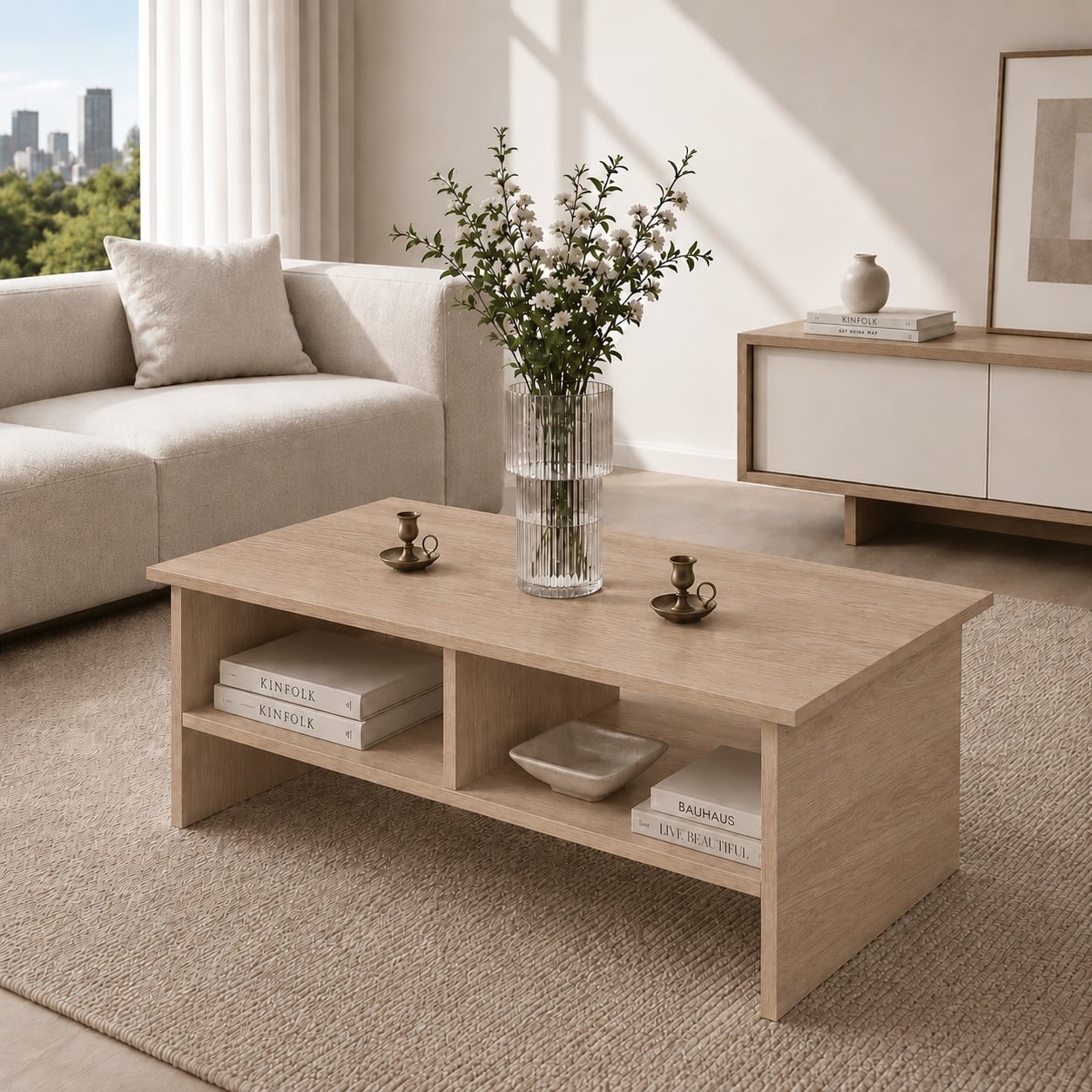 MESA DE CENTRO MELAMINA RECTANGULAR KOVA AMADERADO - 1