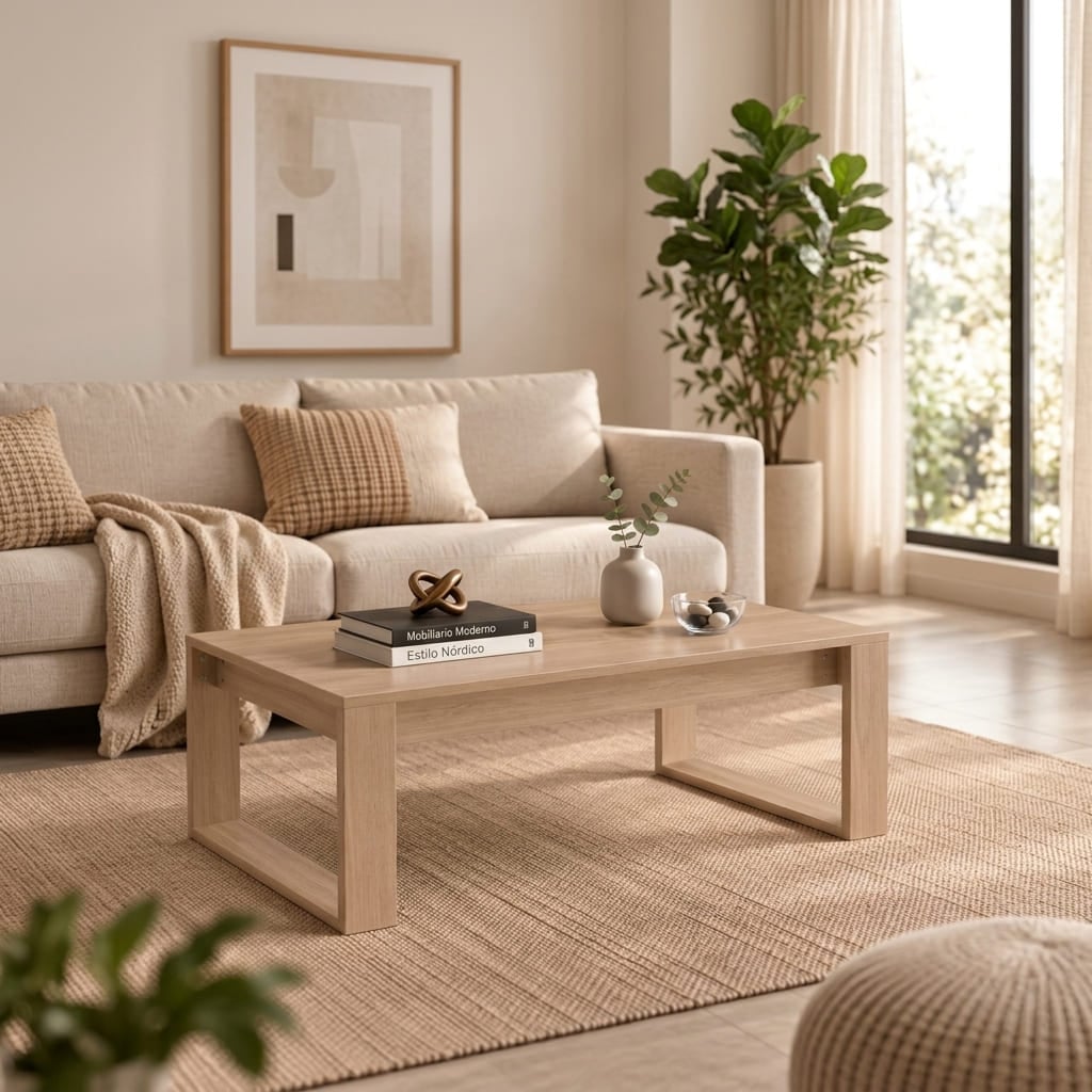 MESA DE CENTRO MODERNA CUADRADA ELIO COLOR MADERA MUEBLEO - 1