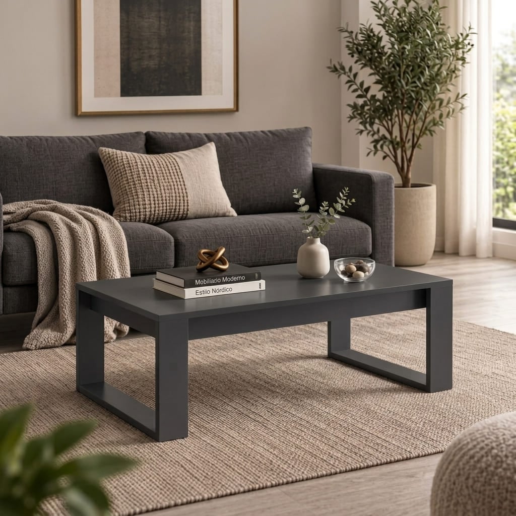 MESA DE CENTRO MODERNA CUADRADA ELIO COLOR NEGRO MUEBLEO - 1