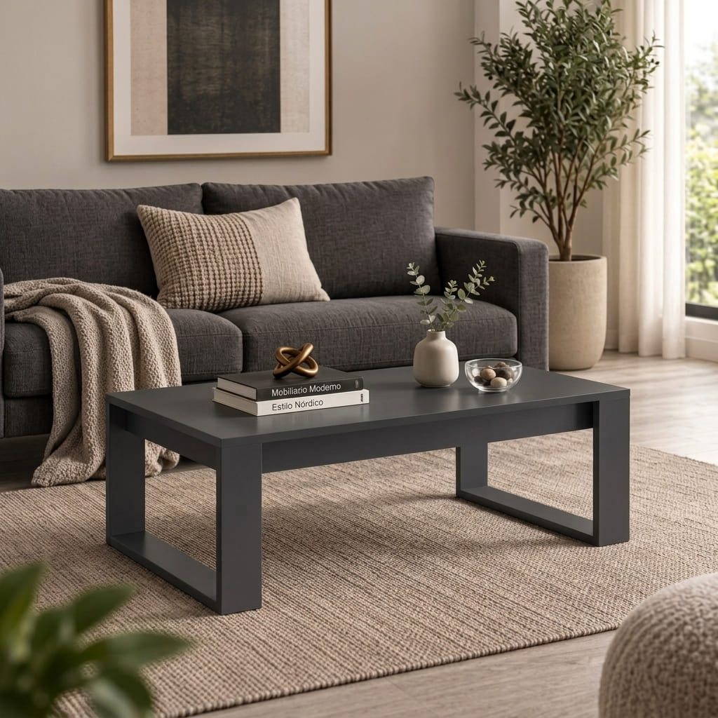MESA DE CENTRO MODERNA RECTANGULAR ELIO COLOR NEGRO MUEBLEO - 1