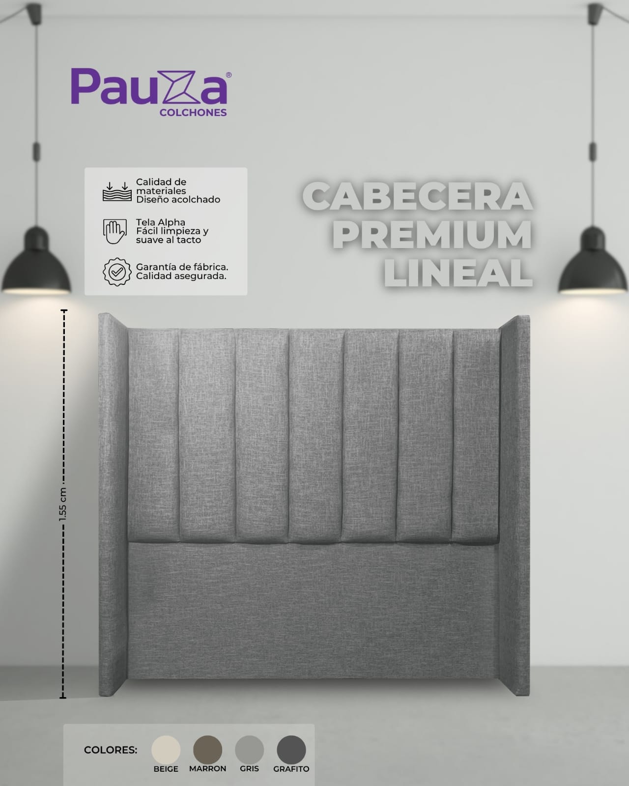 CABECERA PAUZA PREMIUM LINEAL QUEEN GRIS - 1