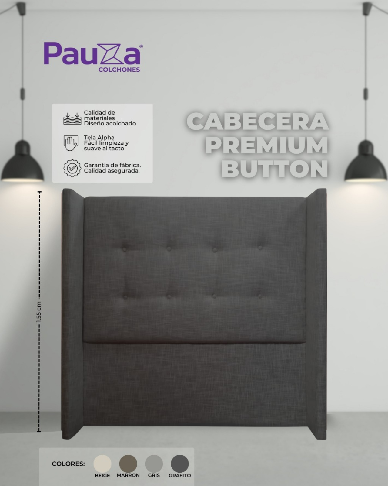 CABECERA PAUZA PREMIUM KING GRAFITO - 1