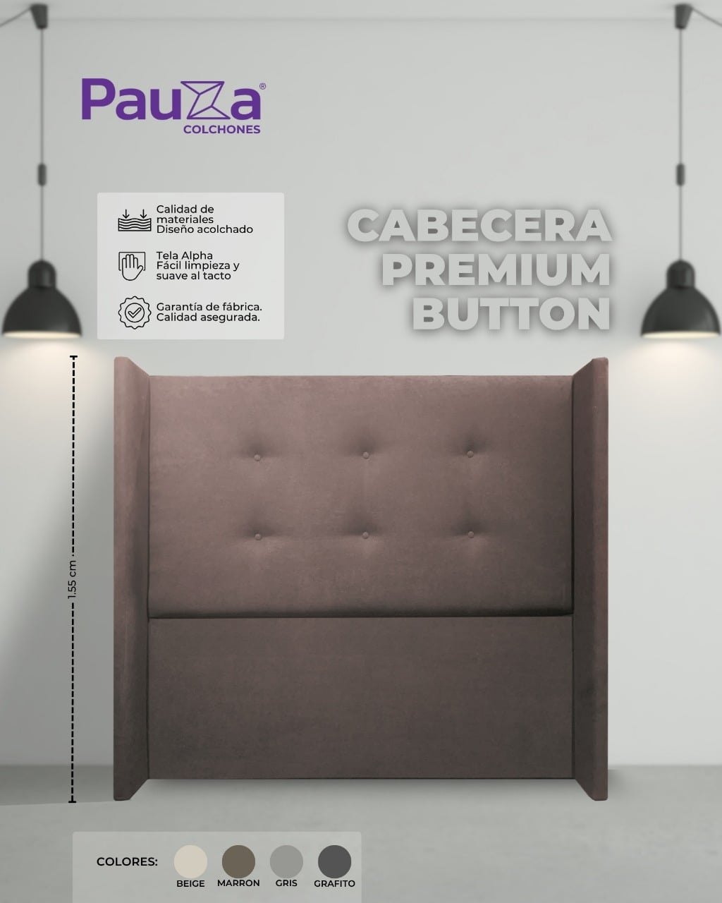 CABECERA PAUZA PREMIUM BUTTON KING MARRON - 1