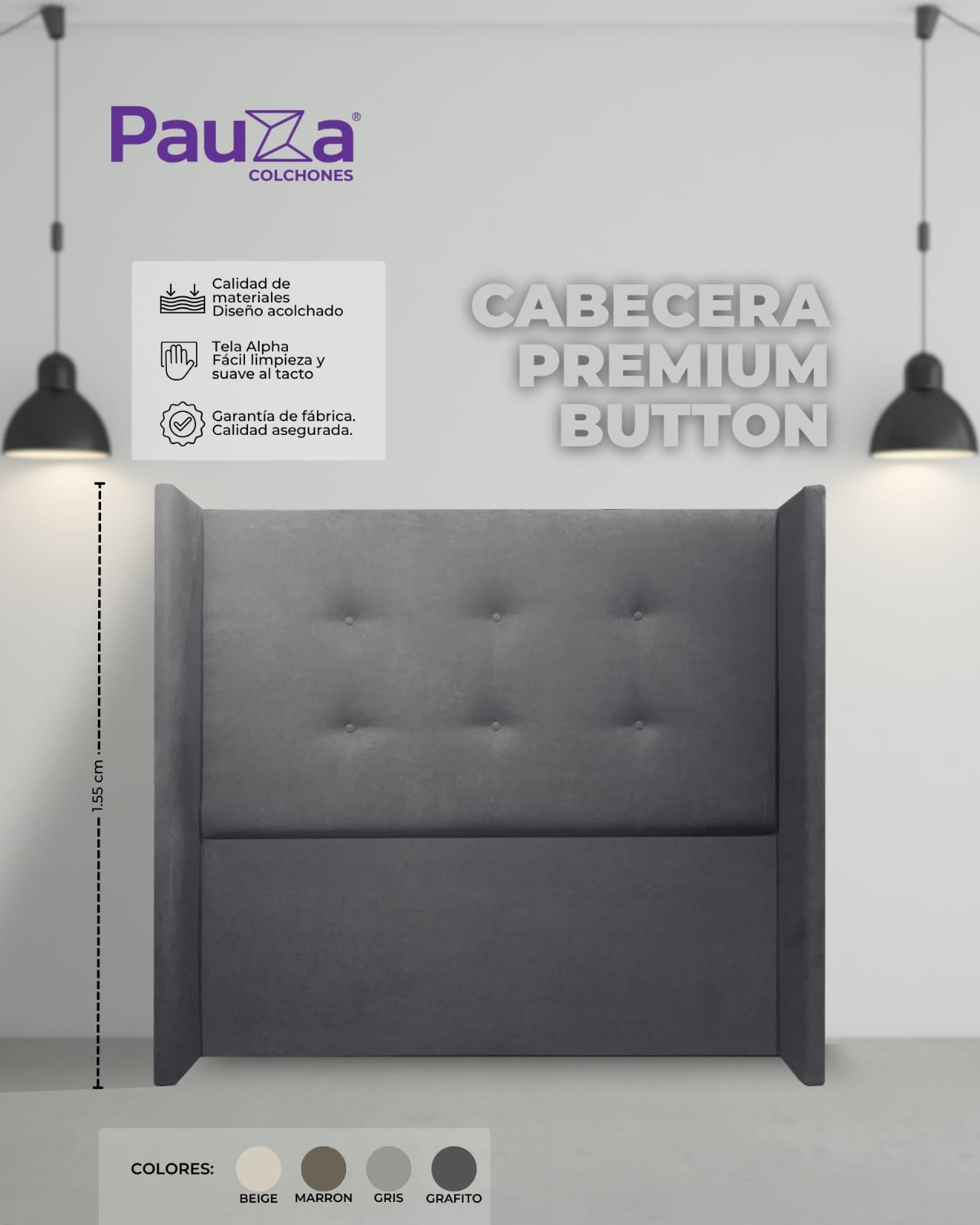 CABECERA PAUZA PREMIUM BUTTON 1.5 PLZ GRIS - 1