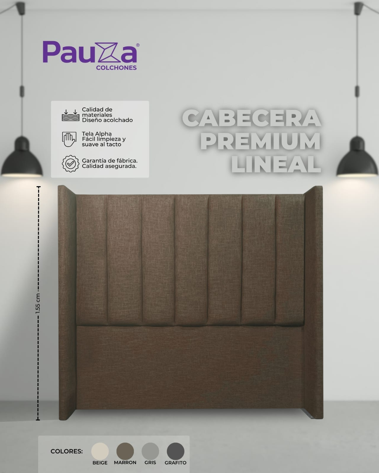CABECERA PAUZA PREMIUM LINEAL 1.5 PLZ MARRÓN - 1