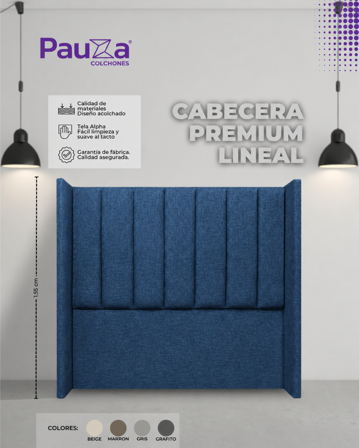 CABECERA PAUZA PREMIUM LINEAL QUEEN AZUL - 1