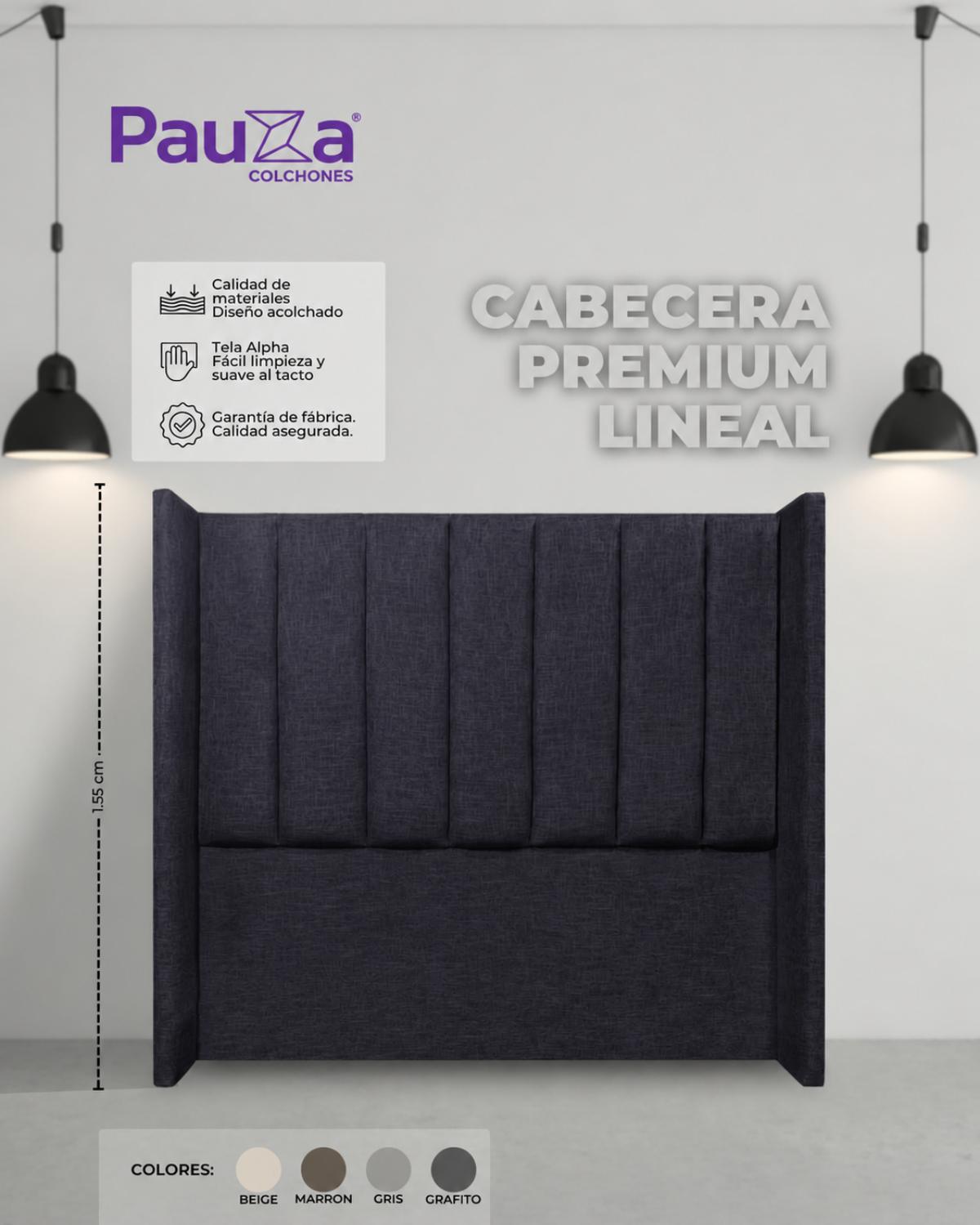 CABECERA PAUZA PREMIUM LINEAL 2 PLZ GRAFITO - 1