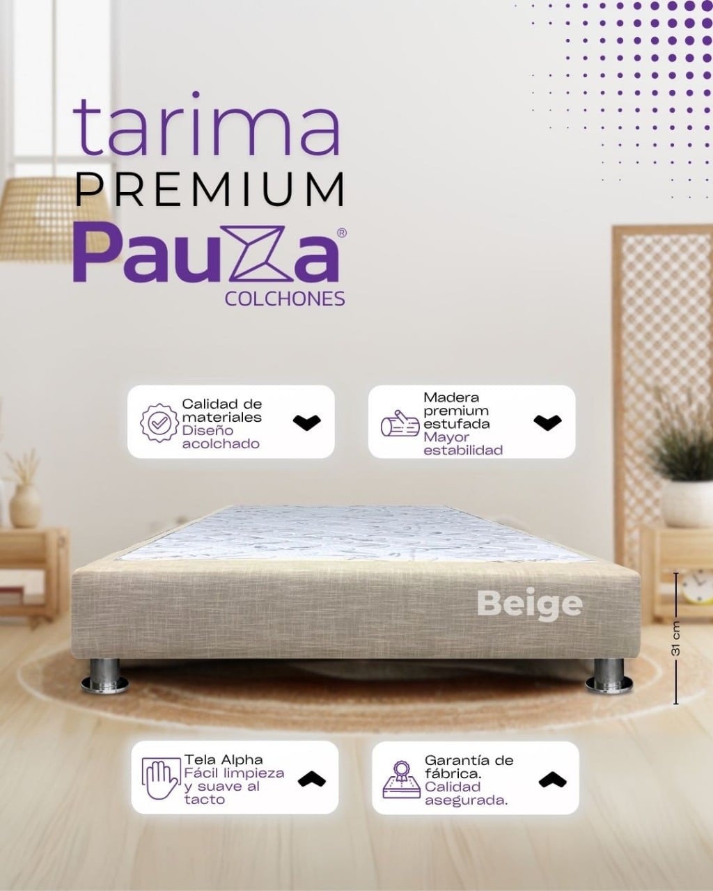 BASE BOX TARIMA PAUZA 1.5 PLZ BEIGE - 1