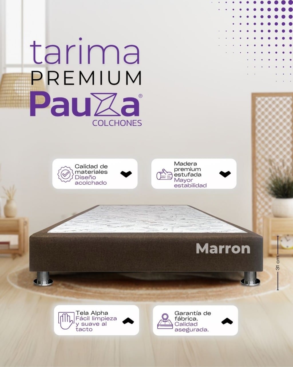 BASE BOX TARIMA PAUZA QUEEN MARRON - 1