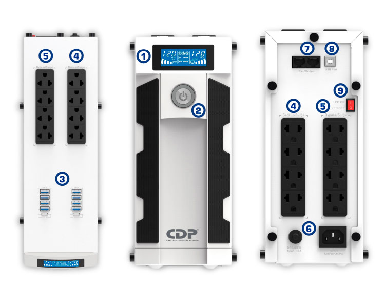 UPS CDP GAMING G-SMART1516I 1500VA / 900W / 16 SALIDAS / 8 PORT USB-A / 2 PORT USB-C WHITE (G-SMART1516I) - 2