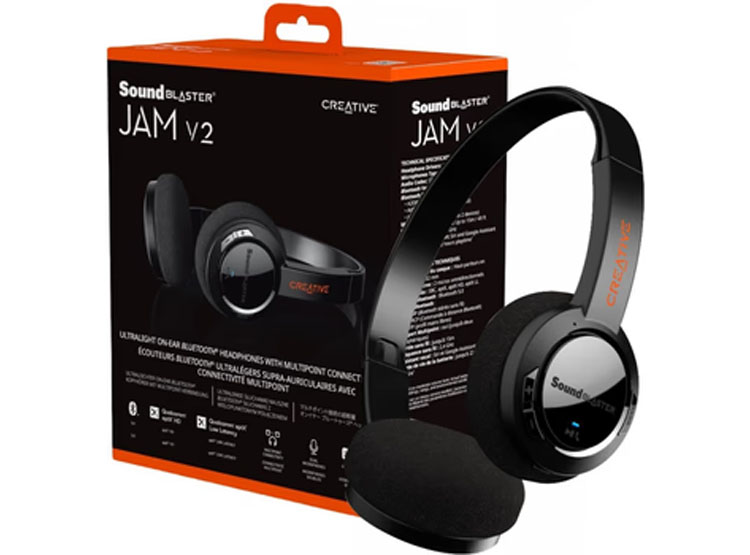AUDIFONO C/MICROF. CREATIVE SB JAM V2 BT MULTIPOINT 32MM DUAL MIC LIGERO 84G CARGA USB-C APTX-HD/APTX LL/APTX/SBC BLACK (51EF0950 - 1