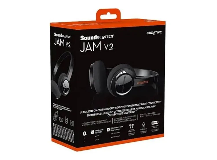 AUDIFONO C/MICROF. CREATIVE SB JAM V2 BT MULTIPOINT 32MM DUAL MIC LIGERO 84G CARGA USB-C APTX-HD/APTX LL/APTX/SBC BLACK (51EF0950 - 2