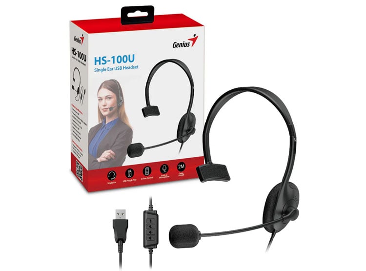 AUDIFONO C/MICROF. GENIUS HS-100U MONO USB-A BLACK (31710027400) - 1