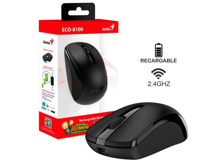 MOUSE GENIUS ECO-8100 RECARGABLE WIRELESS BLUEEYE BLACK (31030046400) - 1