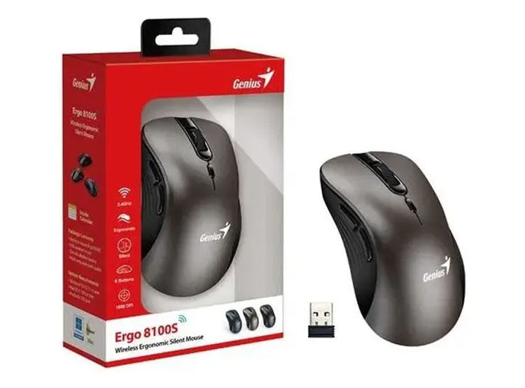 MOUSE GENIUS ERGO 8100S AI COPILOT WIRELESS 6-BOT SILENT SILVER/GRAY (31030040404) - 1