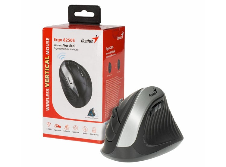 MOUSE GENIUS ERGO 8250S WIRELESS VERTICAL 6-BOT SILVER GREY (31030031401) - 1