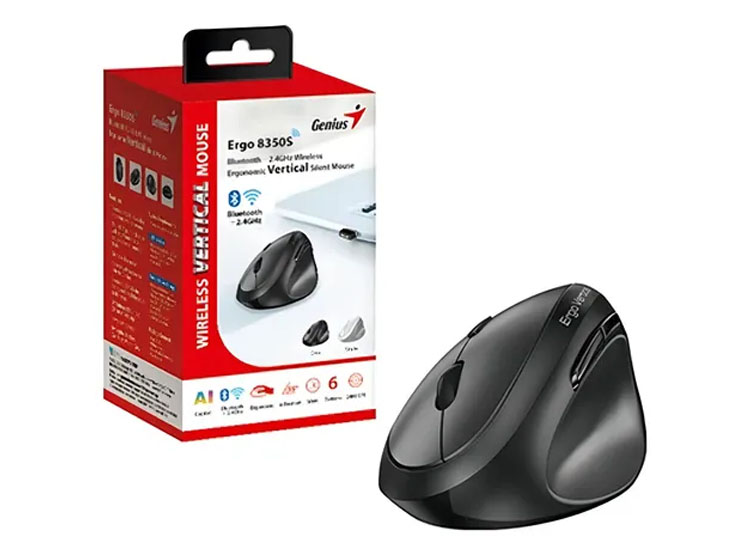 MOUSE GENIUS ERGO 8350S AI COPILOT DUAL WIRELESS/BT VERTICAL 6-BOT SILENT DARK GREY (31030041400) - 1