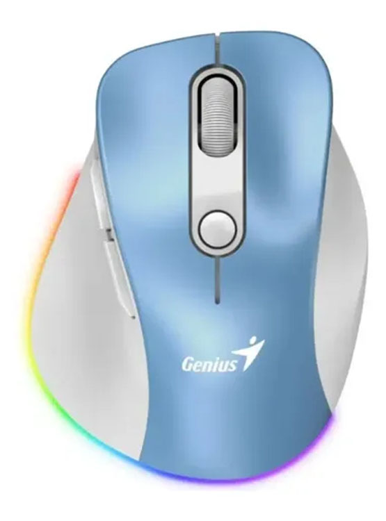 MOUSE GENIUS ERGO 9000S PRO RECARGABLE DUAL WIRELESS/BT 6-BOT SILENT RGB LIGHT BLUE (31030039401) - 3