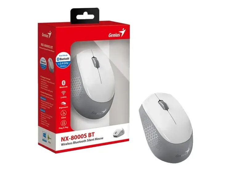 MOUSE GENIUS NX-8000S BT DUAL WIRELESS/BT BLUEEYE SILENT ERGONOMICO WHITE/GREY (31030034400) - 1