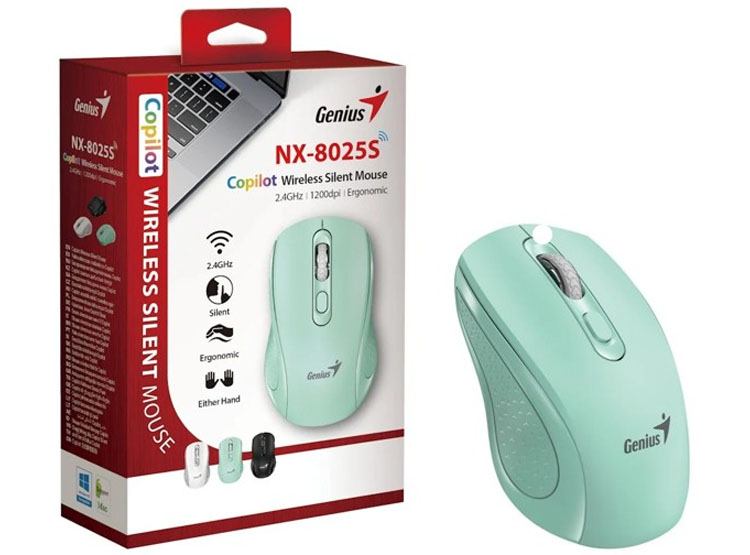 MOUSE GENIUS NX-8025S AI COPILOT WIRELESS 4-BOT SILENT ERGONOMICO AQUAMARINE (31030048402) - 1