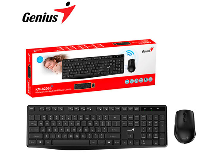 TECLADO GENIUS + MOUSE WIRELESS KM-8206S AI COPILOT SILENT MULTIMEDIA SP BLACK - 1