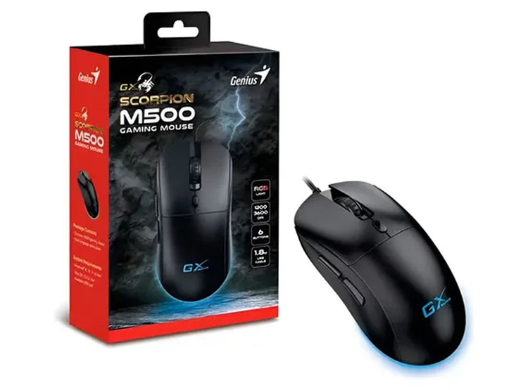 MOUSE GENIUS GX SCORPION M500 3600 DPI 6-BOT RGB BLACK - 1
